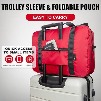 Foldable Travel Duffle Bag, Airlines Approved Carry On Bag Weekender Overnight Bag for Men Women, 40L (Red)