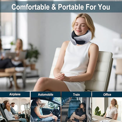 Travel Neck Pillow for Airplanes, 100% Memory Foam Neck Pillow for Sleeping, 360° Neck Support Pillow, Compact and Ergonomic Design for Travel, Car Rides, Airport (Light Grey)
