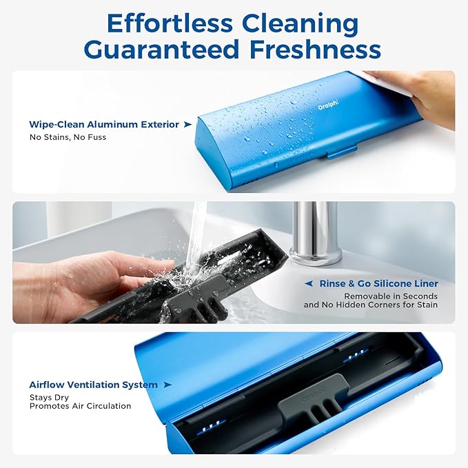 Aluminum Electric Toothbrush Travel Case, 2 in 1 Travel Toothbrush Holder for Oral B/Oral-B Pro 1000 1500 5000 7000 and Most Electric Toothbrush for Traveling, Removable Silicone Liner-Blue