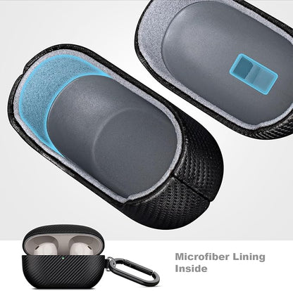 LOPIE Carbon Fiber Texture Case for Sony WF-1000XM5 with Cleaner Kit - Vegan Leather Cover for Earbuds WF 1000XM5 Charging Case - Protective Hard Cover with Keychain - Black