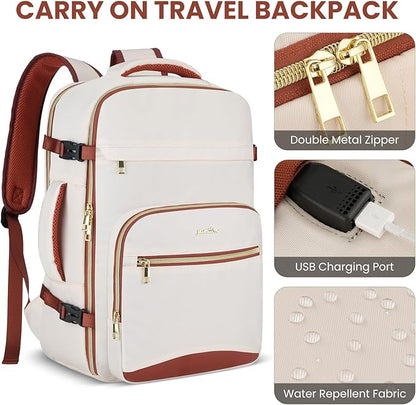 Travel Laptops Backpack for Women,Large Carry On Luggage for Airplanes Weekender Bags for Personal Items,Airline Approved TSA Overnight Bags with 4 Packing Cubes