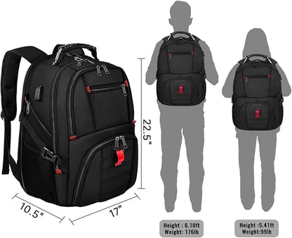 YOREPEK 18.4 Laptop Large Backpacks Fit Most 18 Inch Laptop with USB Charger Port,TSA Friendly Flight Approved Weekend Carry on Backpack with Luggage Strap for Men and Women, Black