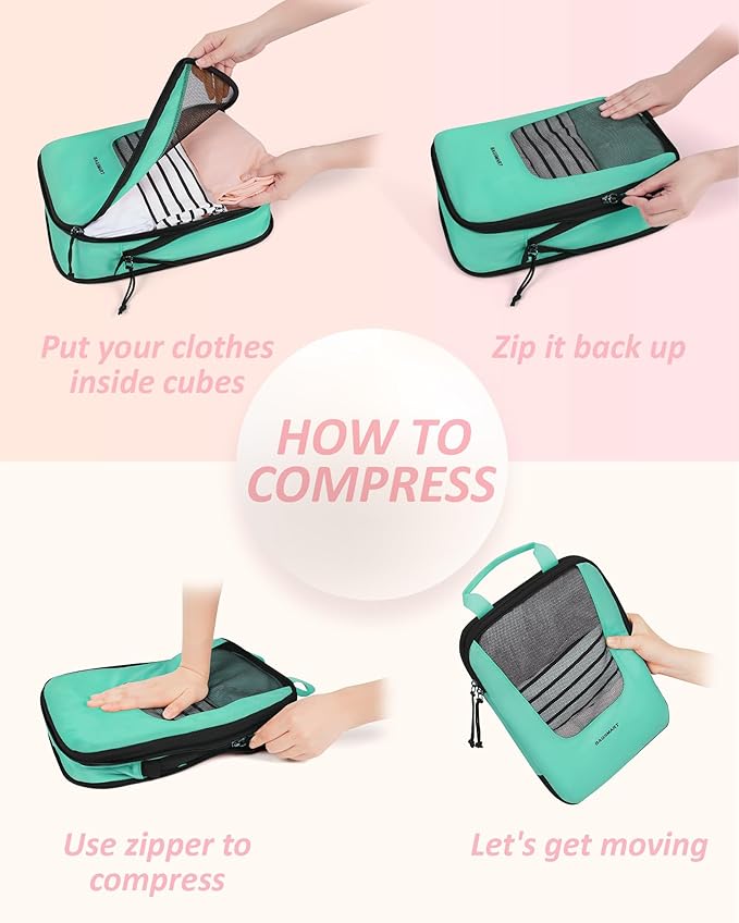 BAGSMART Compression Packing Cubes for Travel, 6 Set/5 Set/4 Set, Compression Suitcase Organizer Bags Set for Suitcases Travel Essentials, Lightweight Packing Organizers