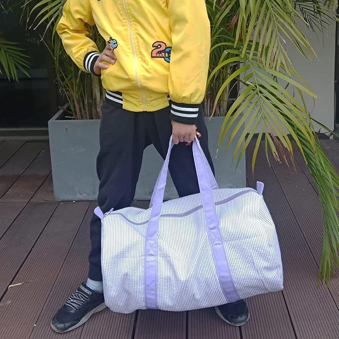 Gabigaba Kids Travel Overnight Bag Seersucker Carry On Lightweight Weekender Duffel Bag for Boys and Girls (Lavender)