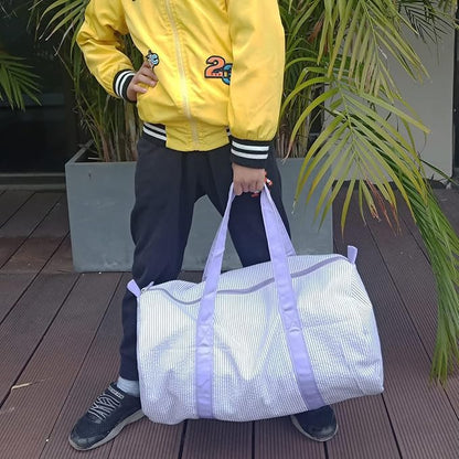 Gabigaba Kids Travel Overnight Bag Seersucker Carry On Lightweight Weekender Duffel Bag for Boys and Girls (Lavender)