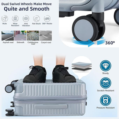 Large Checked Luggage 28 Inch Hard Shell Suitcases, Expandable Travel Luggage Lightweight Check In Luggage with Spinner Wheels Cup Holder Charger Built in, Silver