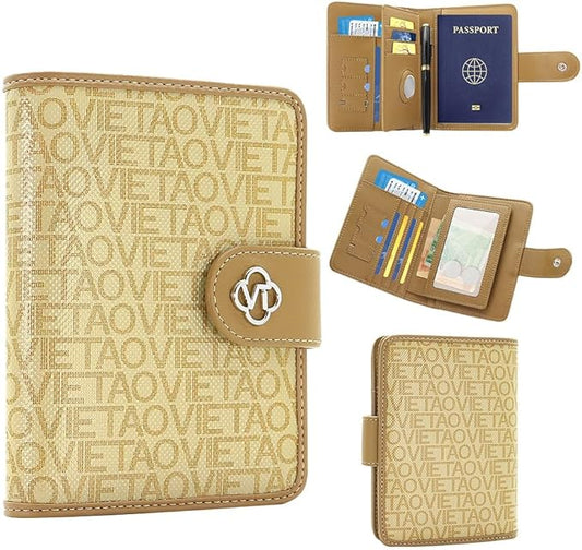 Passport Holder Wallet Bag with AirTag Holder, Card Slots and Passport Solt Ticket Cash Solt, Photo Solt Sim Card Pen Slot.Apricot