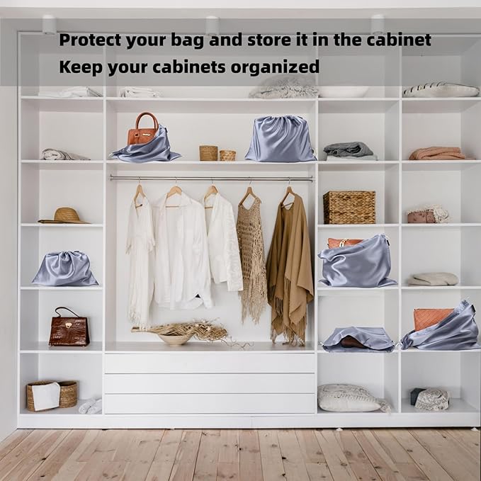 12 Pack Dust Bags for Handbags, Silk Cloth Bag With Drawstring Large Travel Storage Pouch for Handbag Purse Shoes Boots