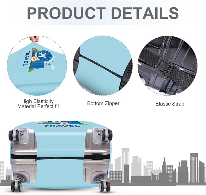 ANNA QUEEN Travel World Luggage Cover, Airplane & Globe Design, Stretchable, Washable Travel Sleeve for 20-34 Inch Suitcases