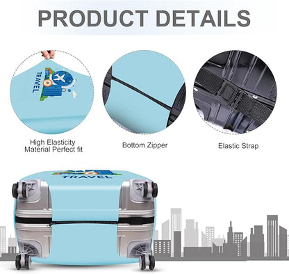 ANNA QUEEN Travel World Luggage Cover, Airplane & Globe Design, Stretchable, Washable Travel Sleeve for 20-34 Inch Suitcases