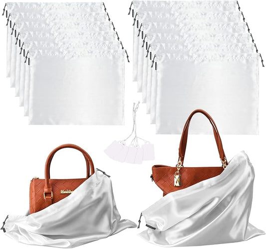 12 Pack Dust Bags for Handbags, Silk Cloth Bag With Drawstring Large Travel Storage Pouch for Handbag Purse Shoes Boots