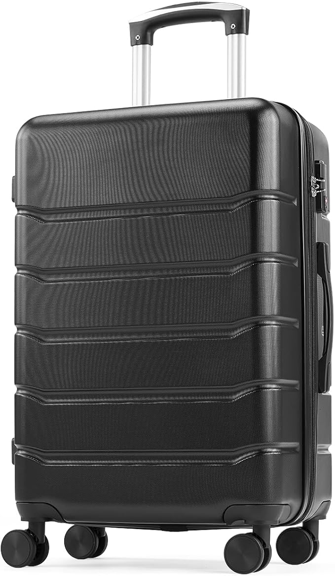 OLIXIS 20 Inch Carry-On Luggage, Hardside Suitcase with Spinner Wheels, Lightweight ABS Hard Shell Travel Luggage, TSA Approved Lock, Expandable Small Suitcase for Business & Travel–Black