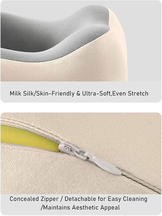 Ergonomic U-Shaped Memory Foam Neck Pillow for Travel & Office with Carry Pouch, Provides Neck Support for Airplane, Train, Anti-Sideturn Sleep (Beige+Gray)
