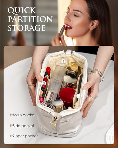 Travel Essentials for Friends Female Mom, Personalized Makeup Bag, Double Layer Cosmetic Bag with Makeup Brush Organizer, Waterproof, Large Capacity PU Leather Toiletry Bag Customized Gifts