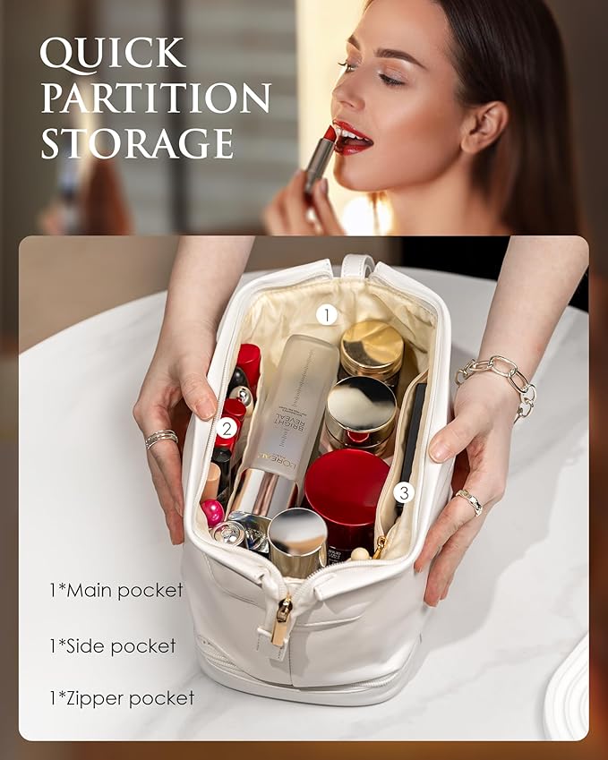 Gifts for Her, Initial Large Makeup Bags, Personalized Double Layer Cosmetic Bag with Makeup Brush Organizer, Waterproof, PU Leather Travel Toiletry Bag Wedding Gifts, Bridesmaid Gifts