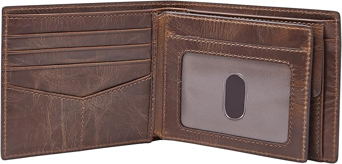 Fossil Men's Derrick Leather RFID-Blocking Bifold with Coin Pocket Wallet