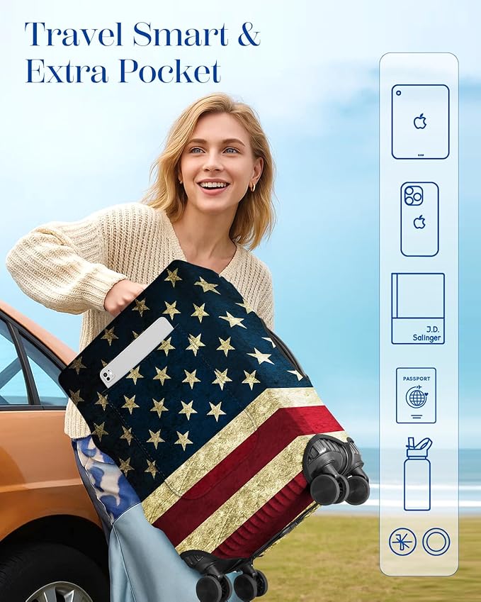 Slohif Luggage Cover for Suitcase Tsa Approved Protector - Luggage Sleeve Large Suit Case Cover Travel Stretch Baggage Case Protective Washable Fit 28-30 Inch Flag L