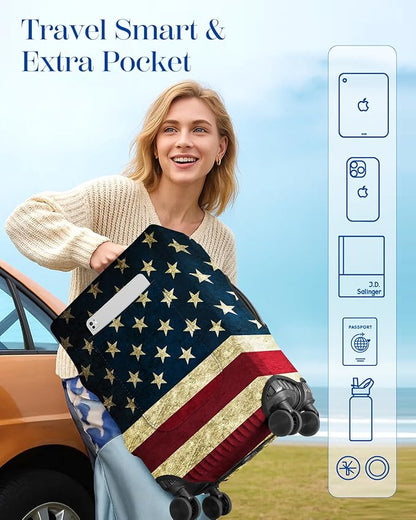 Slohif Luggage Cover for Suitcase Tsa Approved Protector - Luggage Sleeve Large Suit Case Cover Travel Stretch Baggage Case Protective Washable Fit 31-32 Inch Flag XL