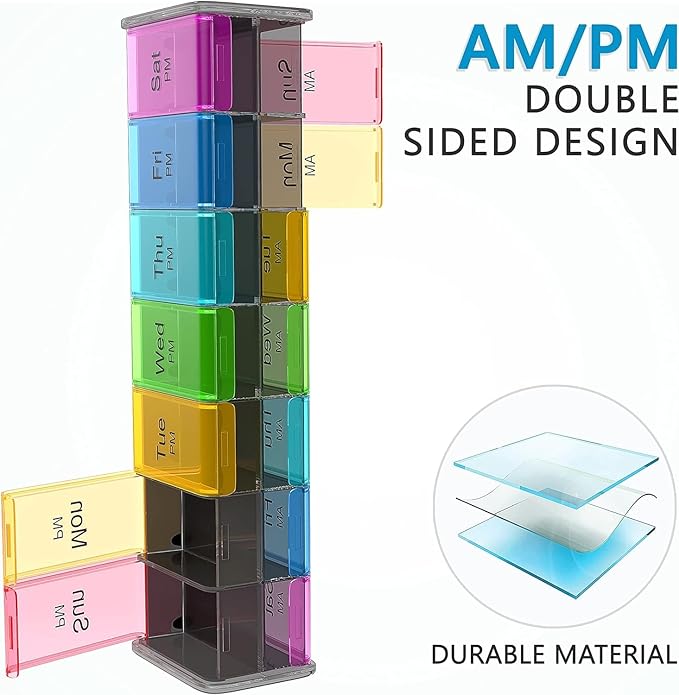 Extra Large Pill Organizer- XXL Pill Box 7 Day - Weekly Pill Organizer with AM PM Large Compartments Big Pill Case for Supplements Jumbo Pill Holder for Vitamins Huge Medicine Organizer 2 Times a Day