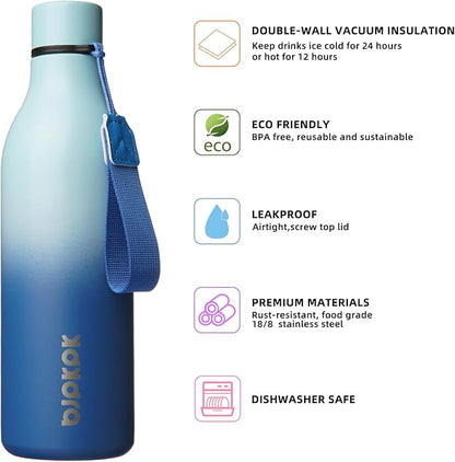 BJPKPK Insulated Water Bottles, 25 oz Stainless Steel Metal Water Bottle with Strap, BPA Free Leak Proof Jugs, Mugs, Flasks, Reusable Thermal Flasks for Sports & Travel, Sky