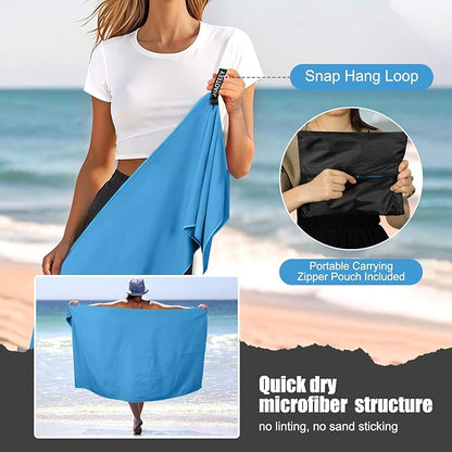 Quick Dry Travel Towel, 3 Sizes 1 Pack Camping Microfiber Towel, Lightweight Fast Drying Towels Set 60"x30", 30"x15", 15"x15" w/Bag for Gym, Beach, Hiking, Swimming, Light Blue