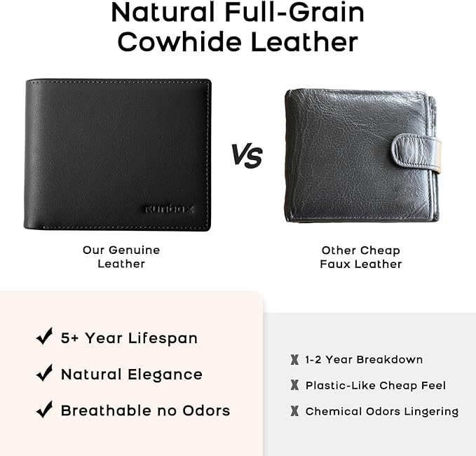 Genuine Leather Wallet for Men 12 Cards Mens Wallet Bifold Rfid Blocking with 2 ID Windows Card Holder Wallet with Gift Box