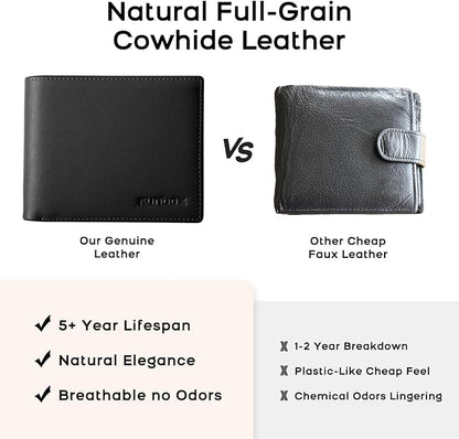 Genuine Leather Wallet for Men 12 Cards Mens Wallet Bifold Rfid Blocking with 2 ID Windows Card Holder Wallet with Gift Box