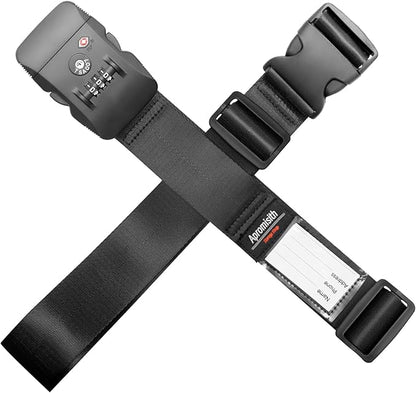 Cross Luggage Strap Belt for 20"-32" Suitcase with TSA Approved 3-Dial Combination Lock Wide Adjustable Packing Straps Travel Accessories, Black