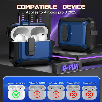 R-fun for AirPods Pro 3 Case (2025) Cover with Cleaning Kit, Military-Grade Heavy-Duty Drop-Resistant with Auto Pop-Up Lid for AirPods Pro 3rd Generation 2025 USB-C Charging Case, Blue