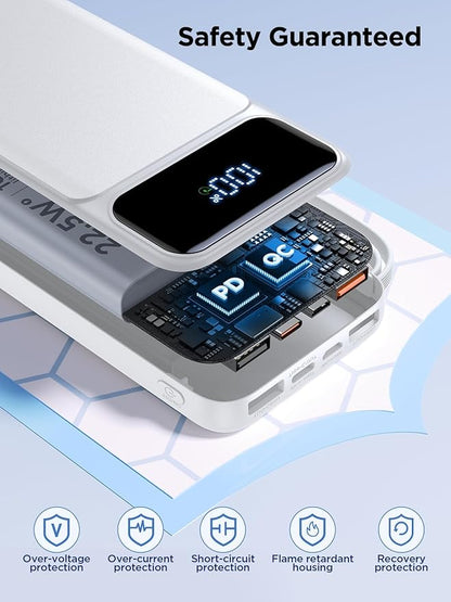 Power Bank, Portable Charger with Built in Cable 22.5W Fast Charging Battery Pack 10000mAh Slim 6 Outputs 3 Inputs LED Display Phone Charger for iPhone Samsung Pixel Moto iPad Travel Essential Gift