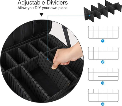 Relavel Makeup Case Large Makeup Bag Professional Train Case 16.5 inches Travel Cosmetic Organizer Brush Holder Waterproof Makeup Artist Storage Box, 3 Layer Large Capacity, with Adjustable Strap