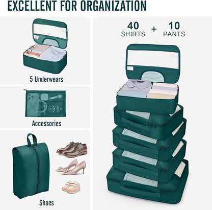 Veken 10 Set Packing Cubes for Travel Essential, Suitcase Organizer Bags in 4 Sizes, Carry-On Luggage Accessories with Large Laundry & Hanging Toiletry Bag, Must-Have for Airplane, Road Trip & Camping