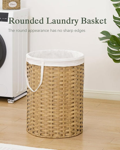 Laundry Basket Round Rattan Laundry Hamper 29.1 Gal (110 L) Handwoven Large Wicker Basket with Handles, Wicker Hamper with Removable Bags and 2 Mesh Bags for Bathroom Living Room Natural