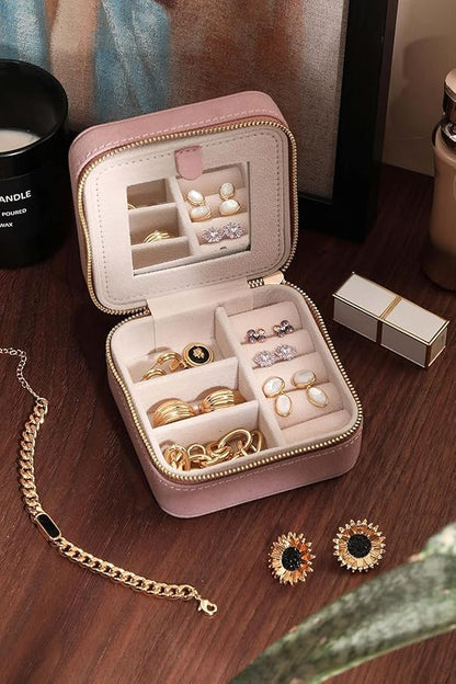 S.Leaf Travel Jewelry Organizer Boxes for Women Small Portable Necklace Earrings Bracelet Rings Travel Case Best Friend Birthday Gifts for Women Trendy (Butterfly_Pink_Gray)