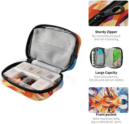 Pill Organizer Box Case Weekly Travel Pill Container Holder 7Day Cute Vitamin Organizer Dispenser Sorter Planner Storage Small Compact Fox Geometric11