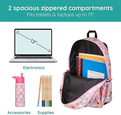 Wildkin JumpOff Jo 15-inch Kids Backpack – Durable, Adjustable, Ideal for School - Floral Watercolor