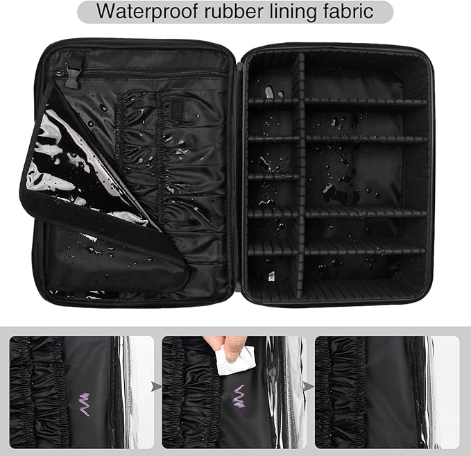 Relavel Large Makeup Organizer Profession Makeup Bag Extra Large Makeup Case with Adjustable Dividers, Adjustable Angle Fixed Belt and Shoulder Strap