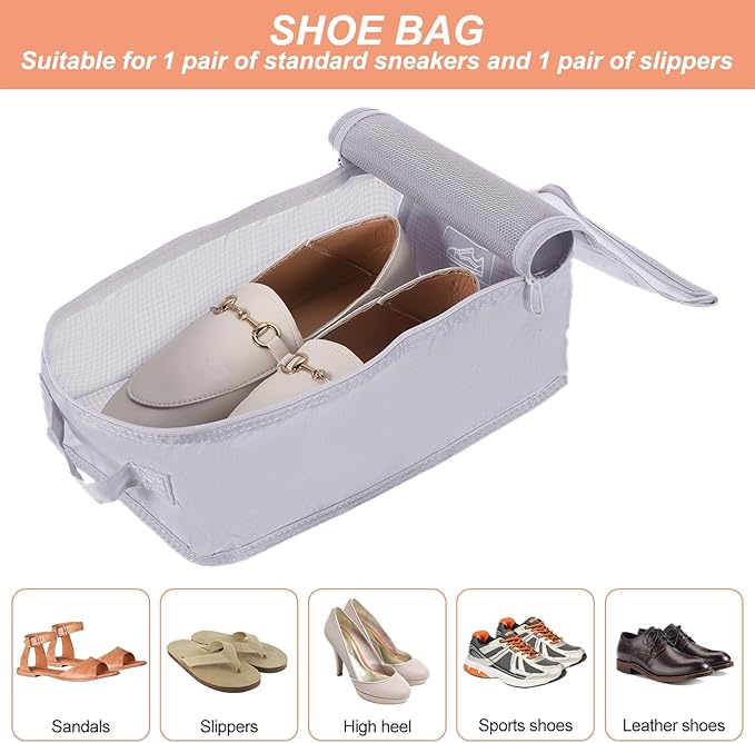 PATIKIL 6 Set Travel Packing Cube, Travel Bags Organizer for Luggage Waterproof Suitcase Organizer Bags Set Travel Essentials with Shoe Bag for Carry on Suitcases, Gray