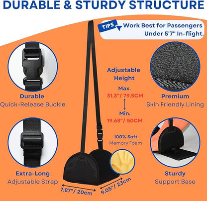 Airplane Foot Hammock 2-Pack, Leg Hammock for Airplane Travel with Rigid Base, Foot Sling for Plane Traveling with Memory Foam, Feet Rest for Long Flight, Travel Leg Rest, Footrest for Kids