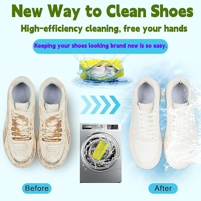 Shoe Washing Machine Bag 2 Pcs XL, Shoe Laundry Bag for Washer with Self-Locking Zipper, 360°Deep Clean Effectively Protects Shoes Suitable for Sneaker, Tennis and Other Types of Shoes (Yellow)