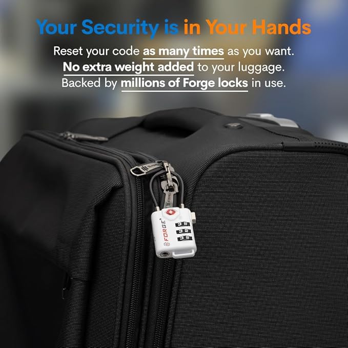 TSA Approved Cable Luggage Locks, Re-settable Combination with Alloy Body (White 4 Locks)