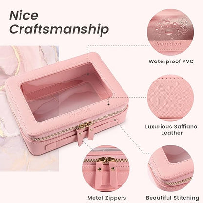 Aveniee Clear Makeup Bag Organizer, Travel Toiletry Bag for Women, Waterproof Cosmetic Pouch with Zippers,Car Accessories Organizers and Storage Case,Pink