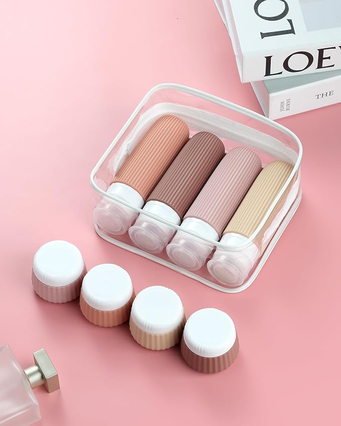Travel Bottles - 8 Pack, TSA Approved 3 oz Travel Containers for Toiletries, Clear Bag, Leak Proof Silicone Squeezable Essentials Jars