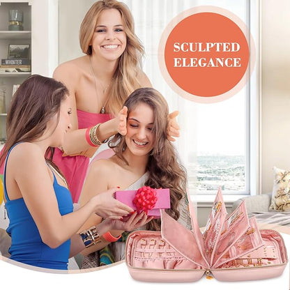 Leather Travel Jewelry Case Organizer,Jewelry Storage Book Binder with Clear Zipper Pouch & Lining-Portable Jewelry Bag for Earrings,Rings,Necklaces,Bracelets (Pink)