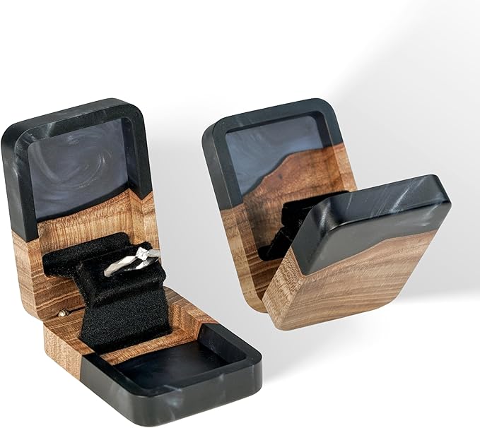 RWA Slim Engagement Ring Box for Proposal – Unique Wedding Ring Holder & Jewelry Display Case – Travel Jewelry Organizer, Ring Bearer Box, Proposal Gift, Wedding Ring Box for Ceremony, FLIP, black