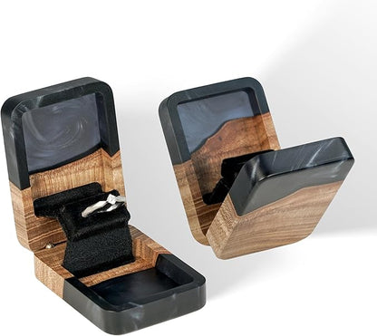 RWA Slim Engagement Ring Box for Proposal – Unique Wedding Ring Holder & Jewelry Display Case – Travel Jewelry Organizer, Ring Bearer Box, Proposal Gift, Wedding Ring Box for Ceremony, FLIP, black