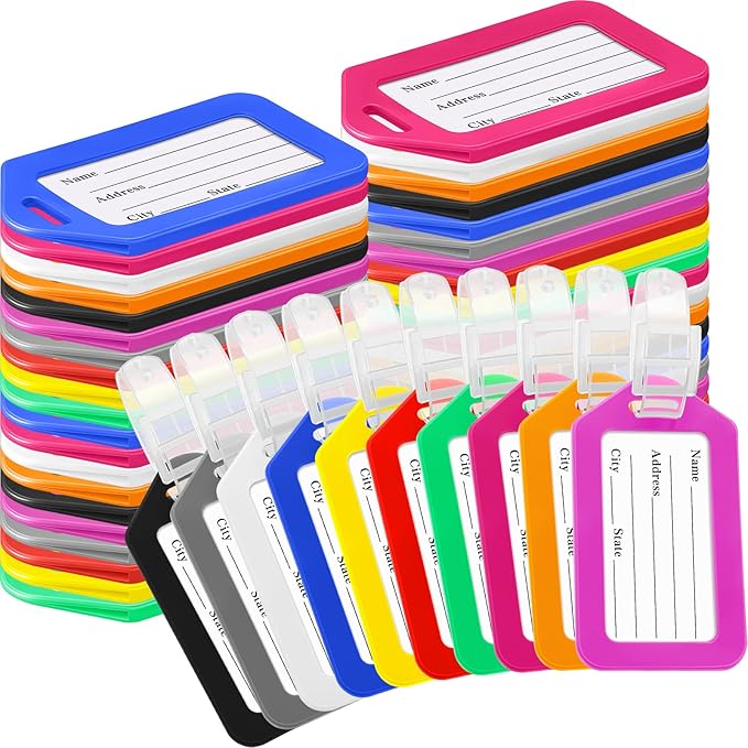 200 Pieces Bulk Luggage Tags for Suitcases Plastic Backpack Book Bag Baggage Name Tags