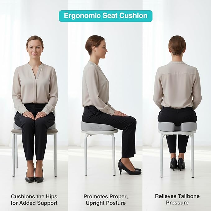 Upseat Wedge Ergonomic Seat Cushion, Made of Soft Foam, Wipeable Non-Fabric Posture Support for Office Chair – Promotes Upright Sitting & Relieves Tailbone Pressure and Sciatica, Made in North America