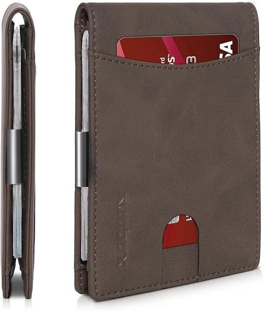 RUNBOX Money Clip Slim Wallets for Men RFID Blocking 11 Card Holder Minimalist Small Leather Bifold Men's Front Pocket Wallet Gift Box