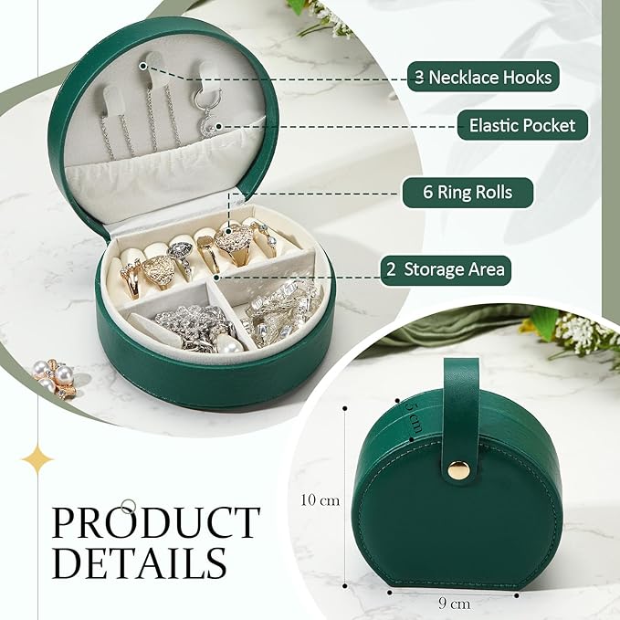 Weysat 12 Pack Travel Jewelry Case Mini Leather Bridesmaid Jewelry Gift Box Bulk Small Earring Storage Organizer (Dark Green)